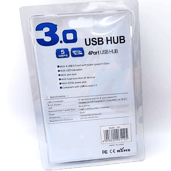 Hub USB 3.0 4 Puertos Modelo 303 | SuperSpeed 5Gbps + Plug & Play 5