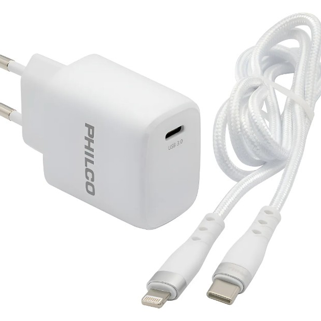 Cargador PHILCO 20W PD + Cable Tipo C a Lightning | Carga Rápida para iPhone y iPad 1