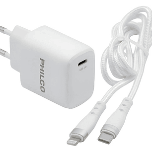 Cargador PHILCO 20W PD + Cable Tipo C a Lightning | Carga Rápida para iPhone y iPad