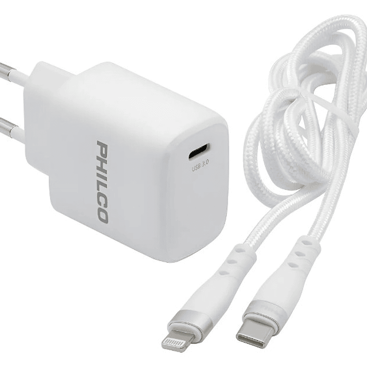 Cargador PHILCO 20W PD + Cable Tipo C a Lightning | Carga Rápida para iPhone y iPad 1