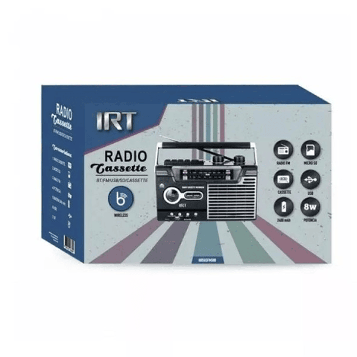 Radio Cassette Retro IRT | Bluetooth + USB + SD + FM/AM + 8W + Micrófono 3