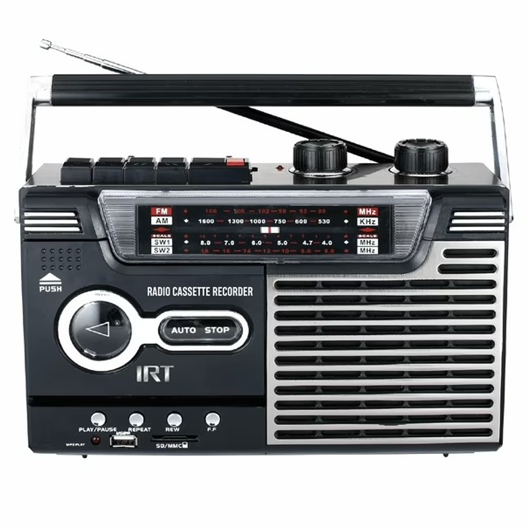 Radio Cassette Retro IRT | Bluetooth + USB + SD + FM/AM + 8W + Micrófono 2