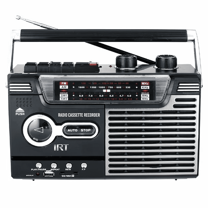 Radio Cassette Retro IRT | Bluetooth + USB + SD + FM/AM + 8W + Micrófono 2