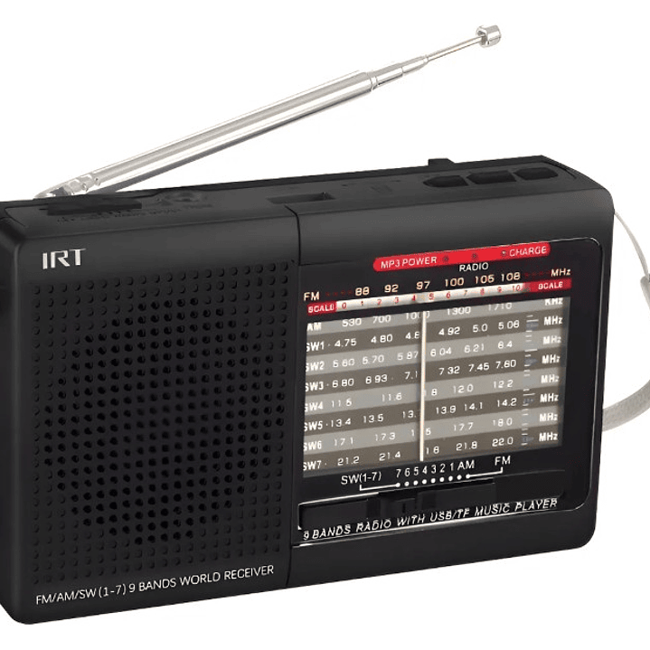 Radio Portátil IRT 9 Bandas | USB + TF + Grabación + MP3 + Recargable 1
