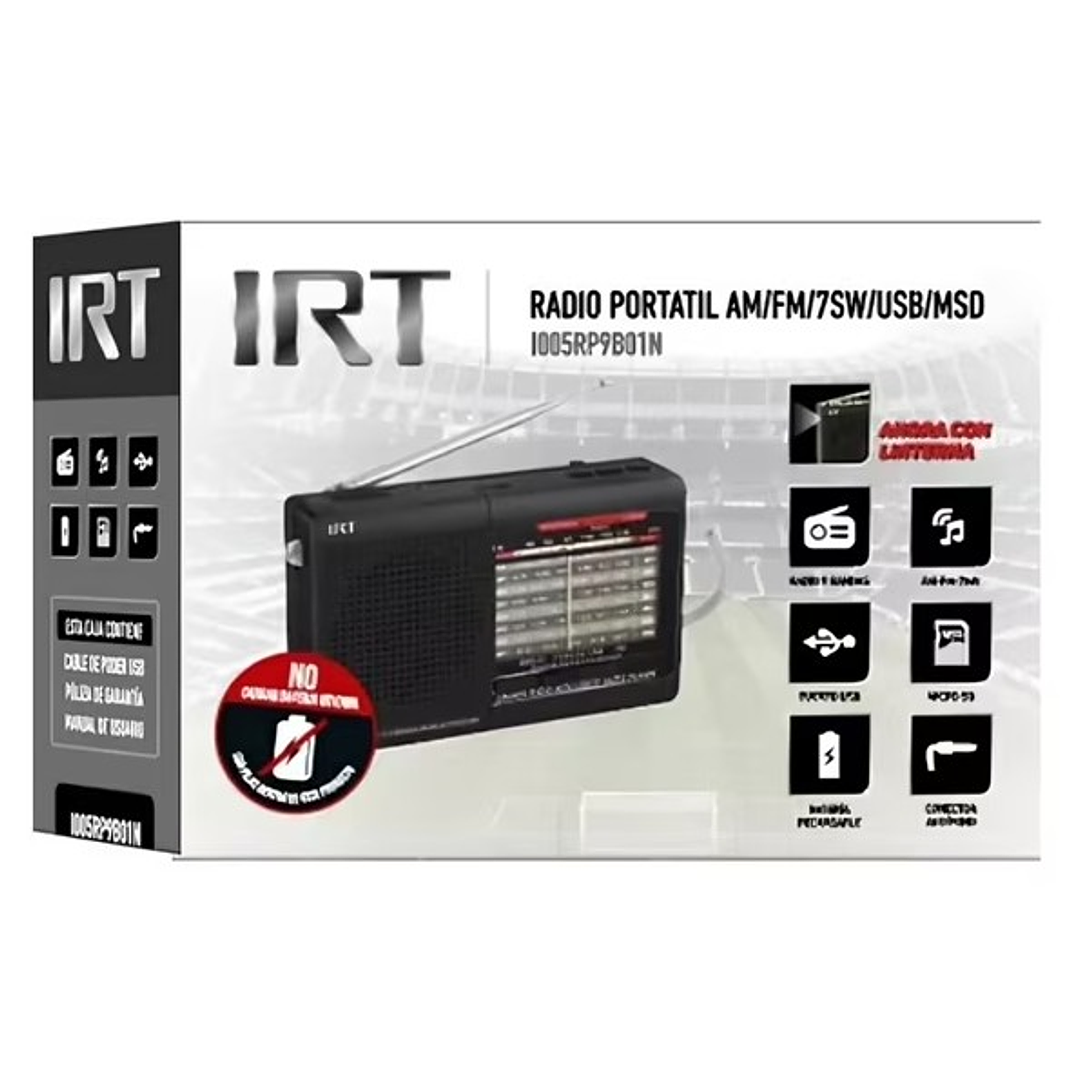 Radio Portátil IRT 9 Bandas | USB + TF + Grabación + MP3 + Recargable 3
