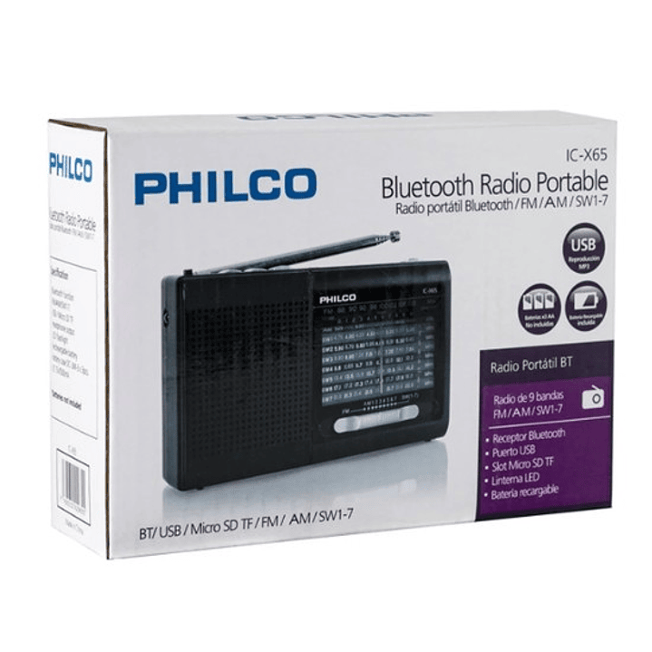 Radio Portátil PHILCO IC-X65 | Bluetooth + USB + MicroSD + FM/AM/SW1–7 + Recargable 4
