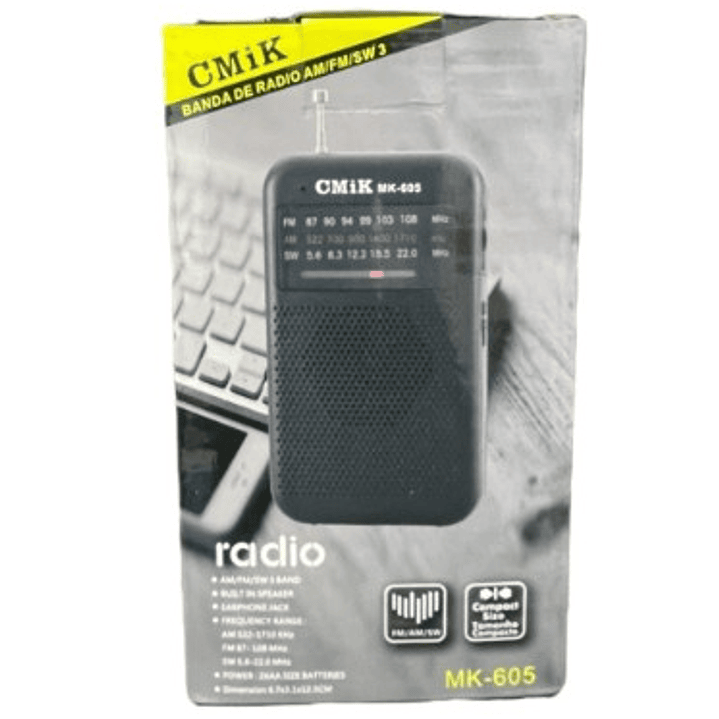 Radio Portátil CMiK MK-605 | AM/FM/SW + Audífonos + Pilas AA + Compacta 7