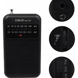 Radio Portátil CMiK MK-605 | AM/FM/SW + Audífonos + Pilas AA + Compacta