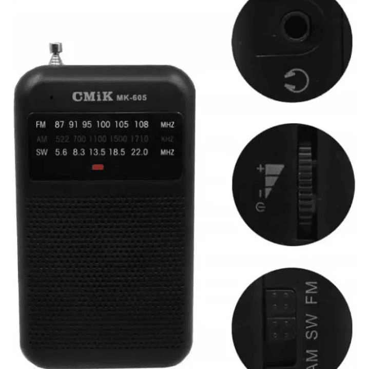 Radio Portátil CMiK MK-605 | AM/FM/SW + Audífonos + Pilas AA + Compacta 2