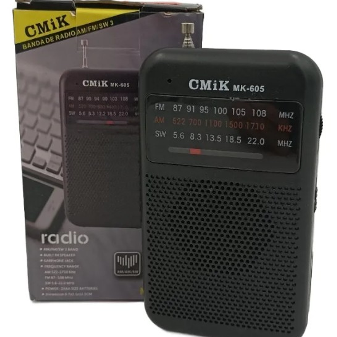 Radio Portátil CMiK MK-605 | AM/FM/SW + Audífonos + Pilas AA + Compacta 6