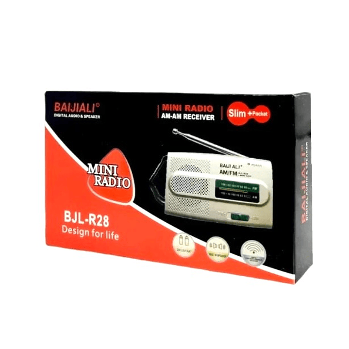 Radio Portátil BAIJIALI BJL-R28 | AM/FM + Diseño Slim + Pilas AA + Audífonos 6