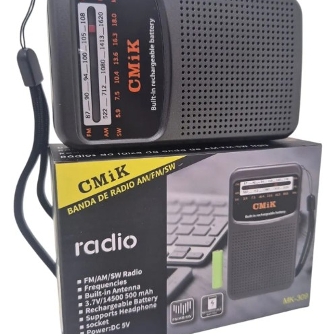 Radio Portátil CMiK MK-309 | AM/FM/SW + Batería Recargable + Audífonos + USB 4