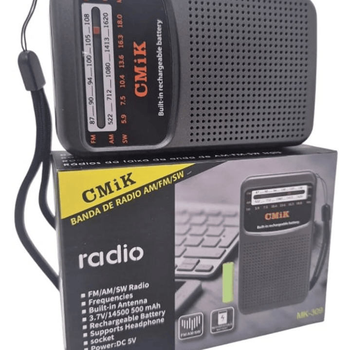 Radio Portátil CMiK MK-309 | AM/FM/SW + Batería Recargable + Audífonos + USB 4