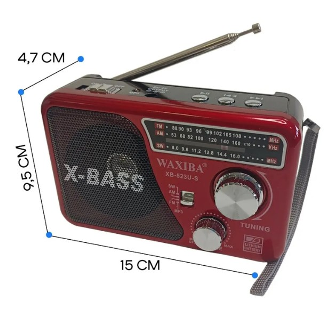 Radio Portátil WAXIBA XB-523U-S | AM/FM/SW + USB/TF + X-BASS + Solar + Recargable 5