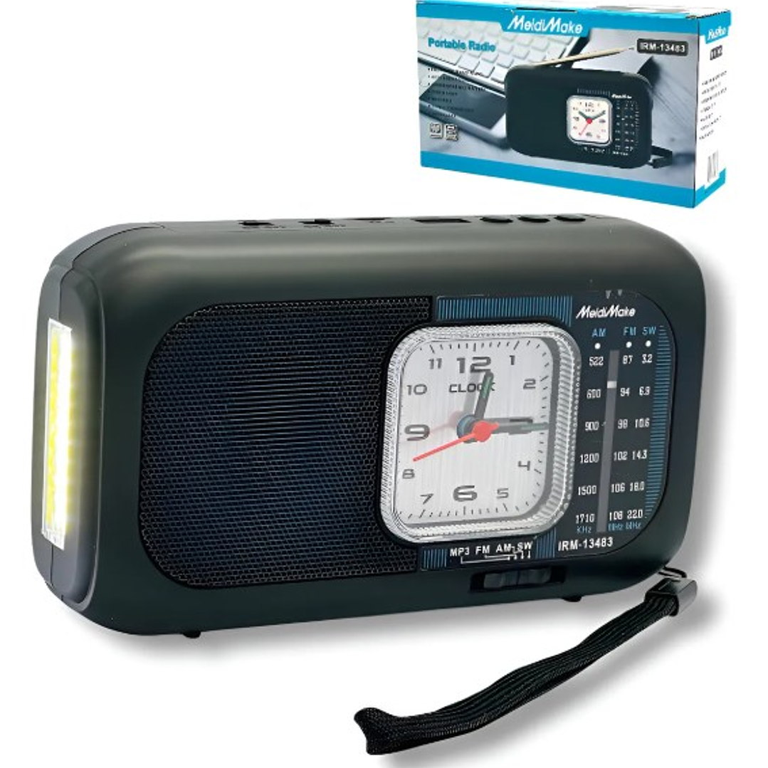 Radio Portátil MediaMake IRM-13483 | AM/FM/SW + Reloj + USB/TF + Linterna + Recargable 9