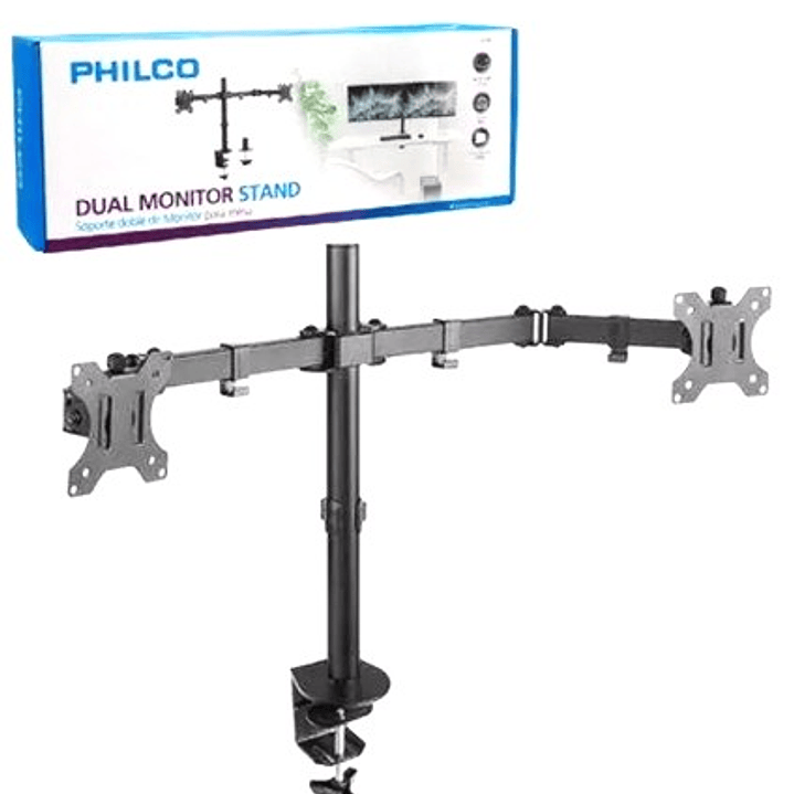 Soporte Doble PHILCO para Monitores | Brazo Articulado + Fijación Escritorio + VESA Universal 5