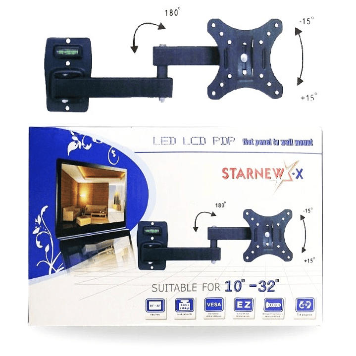 Soporte STARNEWX HY-210 para TV LED/LCD | 10” a 32” + Giro 180° + Inclinación ±15° + VESA Universal 8
