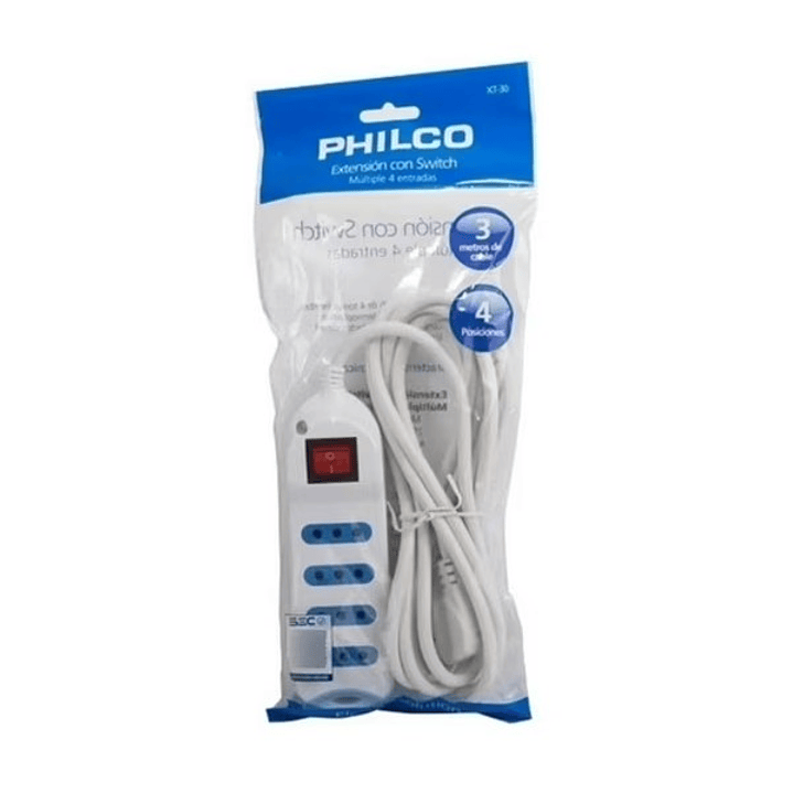 Alargador  PHILCO 4 Enchufes | Interruptor + Cable 3 Metros + Diseño Compacto + Tipo L 6