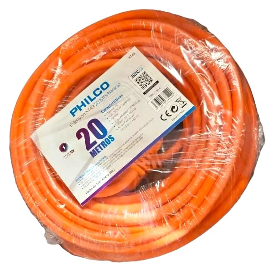 Extensión Eléctrica PHILCO certificada | 20 Metros + 10A + Doble Aislación + Uso Doméstico 4