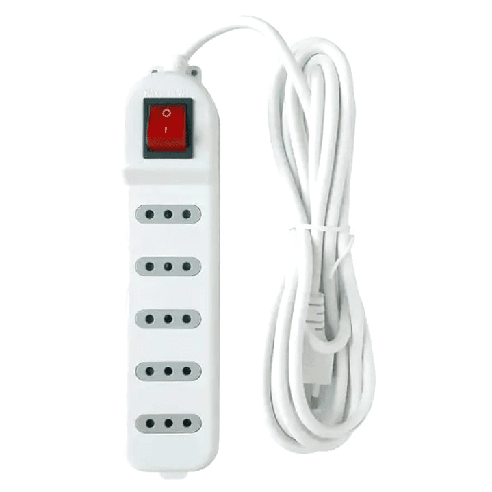 Alargador Eléctrico Macrotel 5 Enchufes | Interruptor + Cable 3 Metros + 2500W + Certificación SEC 1