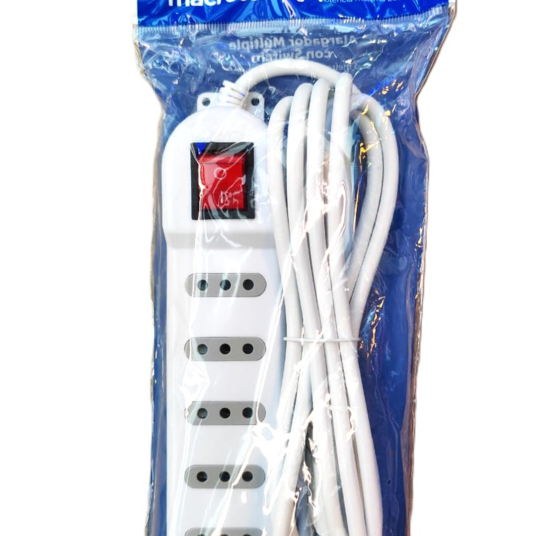 Alargador Eléctrico Macrotel 5 Enchufes | Interruptor + Cable 3 Metros + 2500W + Certificación SEC 4