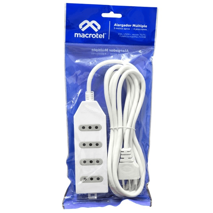 Alargador Eléctrico Macrotel 4 Enchufes | Cable 3 Metros + 2500W + Enchufe Estándar + Certificación SEC 4