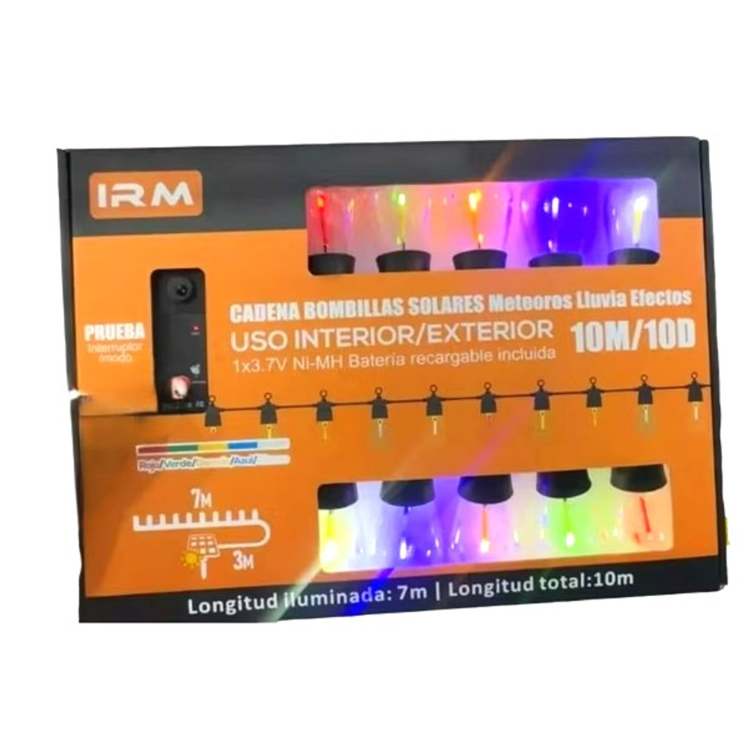 Cadena Solar LED IRM 10M | 10 Ampolletas + Efecto Meteoros + USB + Exterior/Interior 3