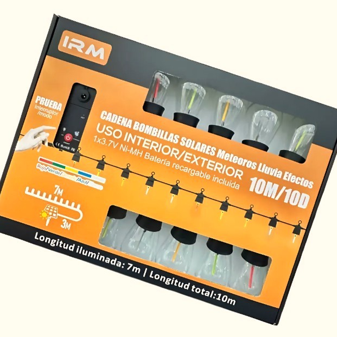 Cadena Solar LED IRM 10M | 10 Ampolletas + Efecto Meteoros + USB + Exterior/Interior 7