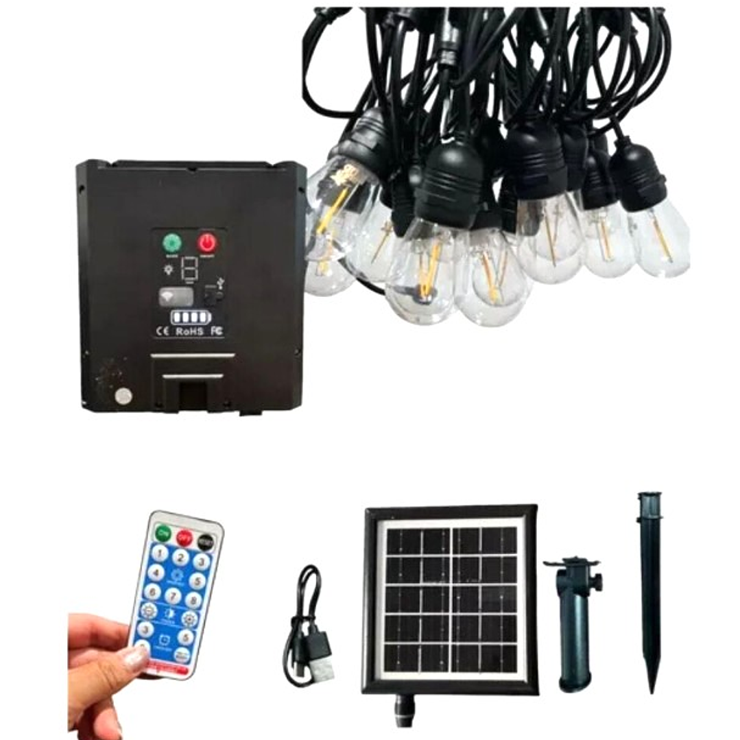 Cadena Solar LED IRM 10M | 10 Ampolletas + Efecto Meteoros + USB + Exterior/Interior 6