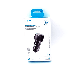 Cargador Auto IRM CS17 | PD48W + QC3.0 + Doble Salida USB + Carga Rápida Inteligente