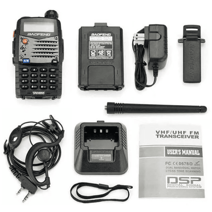Radio Baofeng UV-5R Dual Band | VHF/UHF + 128 Canales + Batería 1800mAh + Kit Completo 5