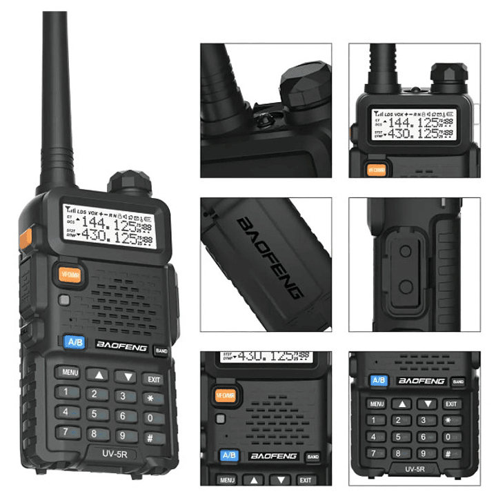 Radio Baofeng UV-5R Dual Band | VHF/UHF + 128 Canales + Batería 1800mAh + Kit Completo 6