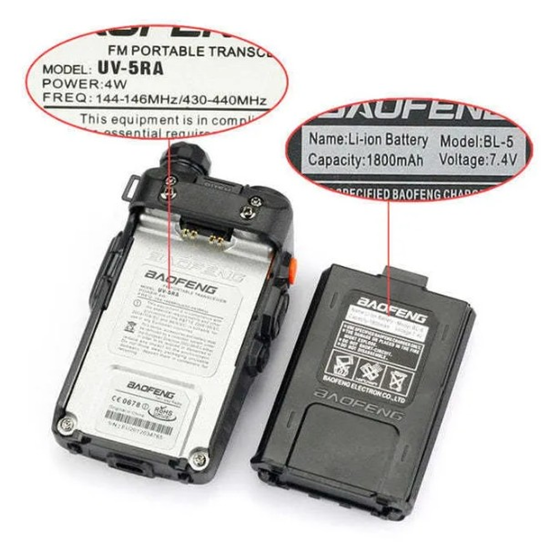 Radio Baofeng UV-5R Dual Band | VHF/UHF + 128 Canales + Batería 1800mAh + Kit Completo 7