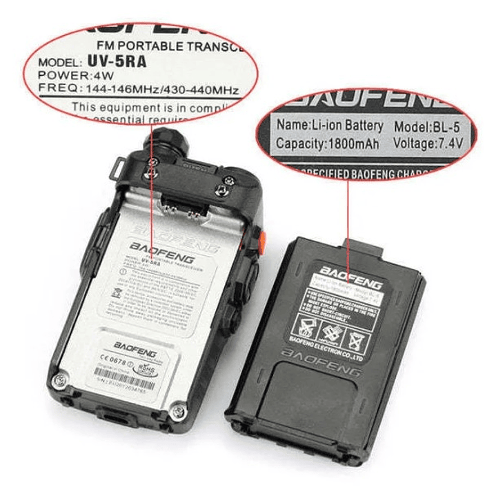 Radio Baofeng UV-5R Dual Band | VHF/UHF + 128 Canales + Batería 1800mAh + Kit Completo 7