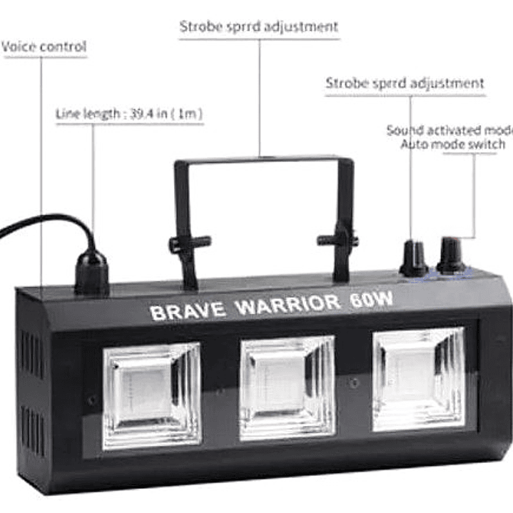 Proyector LED BRAVE WARRIOR 60W RGB | Multicolor + Audio Rítmico + Estroboscópico + Trípode 8