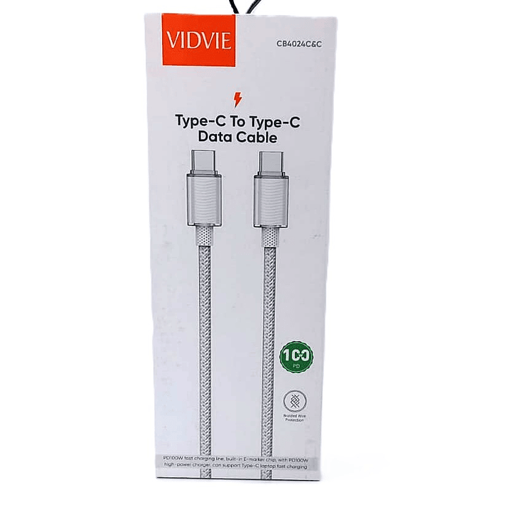 Cable VIDVIE Tipo-C a Tipo-C 100cm | Carga Rápida 3A + Trenzado Ice Cube 2