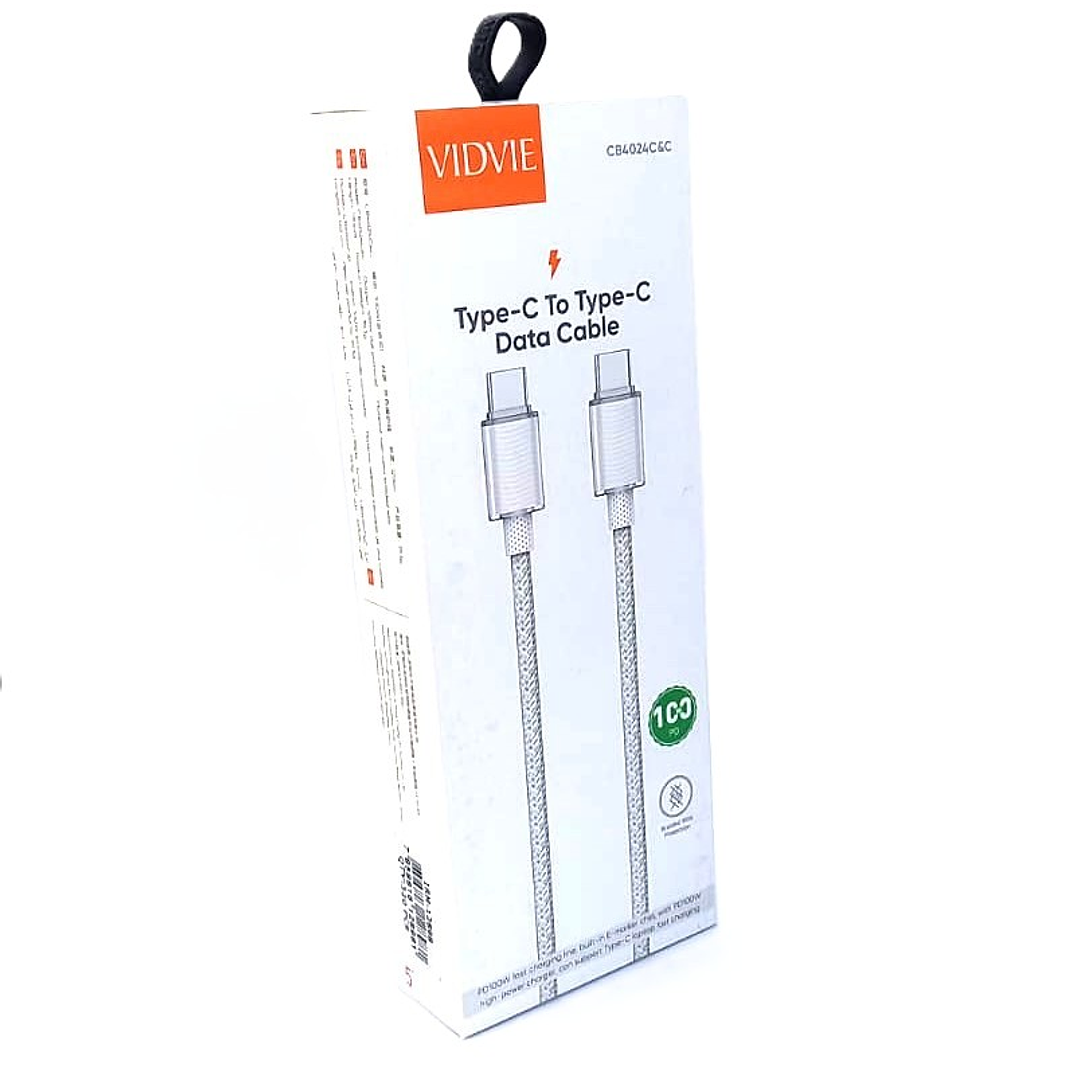 Cable VIDVIE Tipo-C a Tipo-C 100cm | Carga Rápida 3A + Trenzado Ice Cube 1