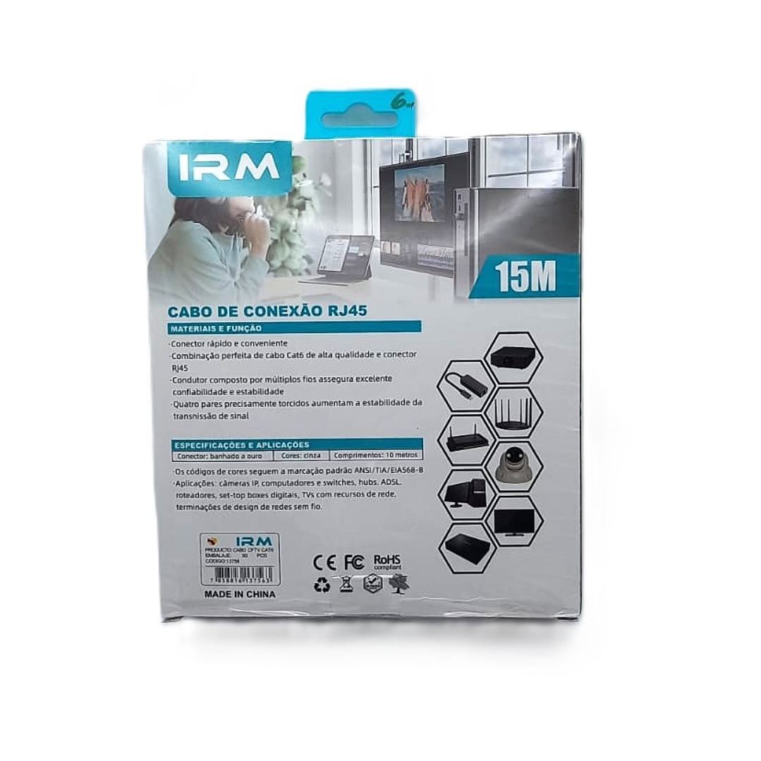 Cable de Red CFTV CAT6 IRM 15M | RJ45 Blindado + Transmisión Estable 6