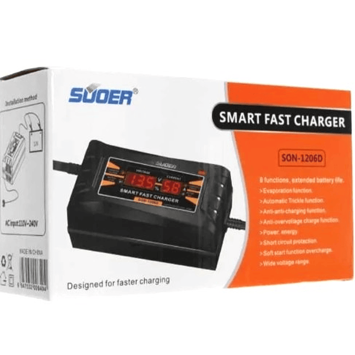 Cargador de Batería Inteligente SUOER SON-1206D 12V 6A – Protección Total y Carga Rápida para Baterías 5