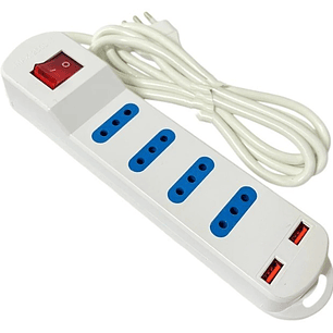 Alargador IRM 3 Metros 4 Tomas + 2 USB | Zapatilla Eléctrica con Switch | 2500W