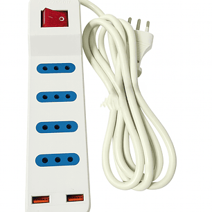 Alargador IRM 3 Metros 4 Tomas + 2 USB | Zapatilla Eléctrica con Switch | 2500W