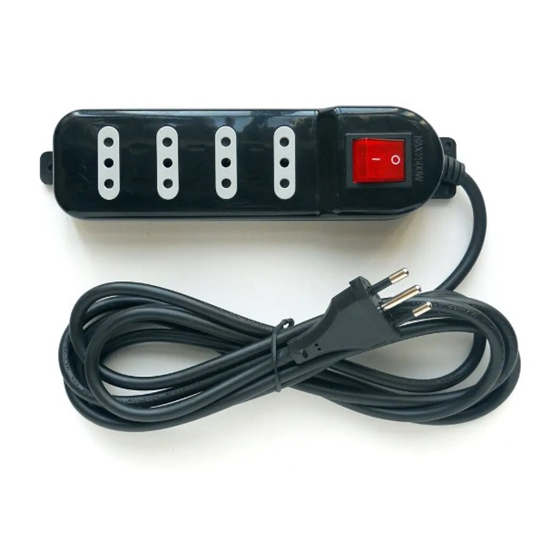 Alargador Macrotel 4 Tomas | 3 Metros | Color Negro | Switch de Seguridad 1