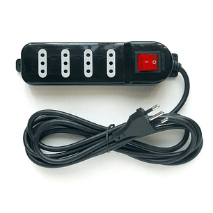 Alargador Macrotel 4 Tomas | 3 Metros | Color Negro | Switch de Seguridad