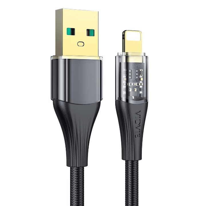 Cable USB-A a Lightning VIDVIE CB4071i 3A | Carga Rápida + Diseño Transparente + Trenzado Nylon 1