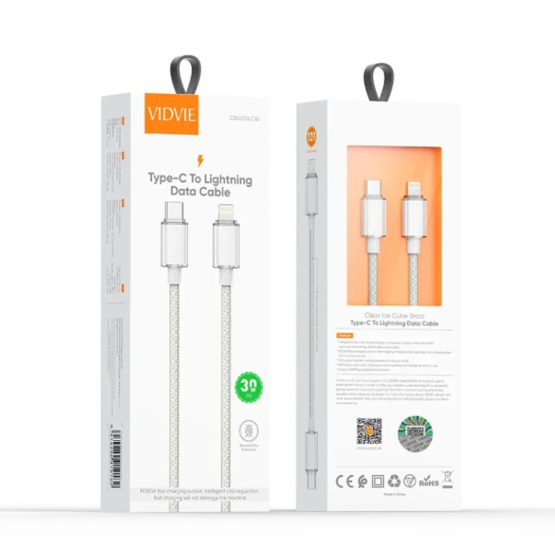 Cable USB-C a Lightning VIDVIE CB4024C&i 30W | Carga Rápida + Trenzado + Alta Durabilidad 2