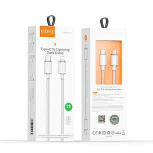 Cable USB-C a Lightning VIDVIE CB4024C&i 30W | Carga Rápida + Trenzado + Alta Durabilidad