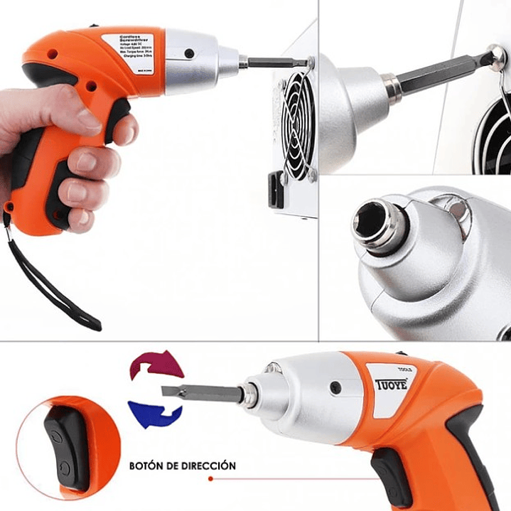 Destornillador Eléctrico TUOYE T0054 45PCS | Recargable + LED + Maletín Compacto 3