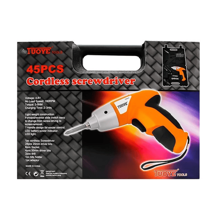 Destornillador Eléctrico TUOYE T0054 45PCS | Recargable + LED + Maletín Compacto 8