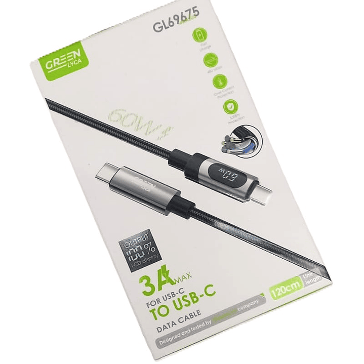 Cable USB-C a USB-C GREEN LYCA GL69675 | 3A + Pantalla LCD + Carga Rápida 1