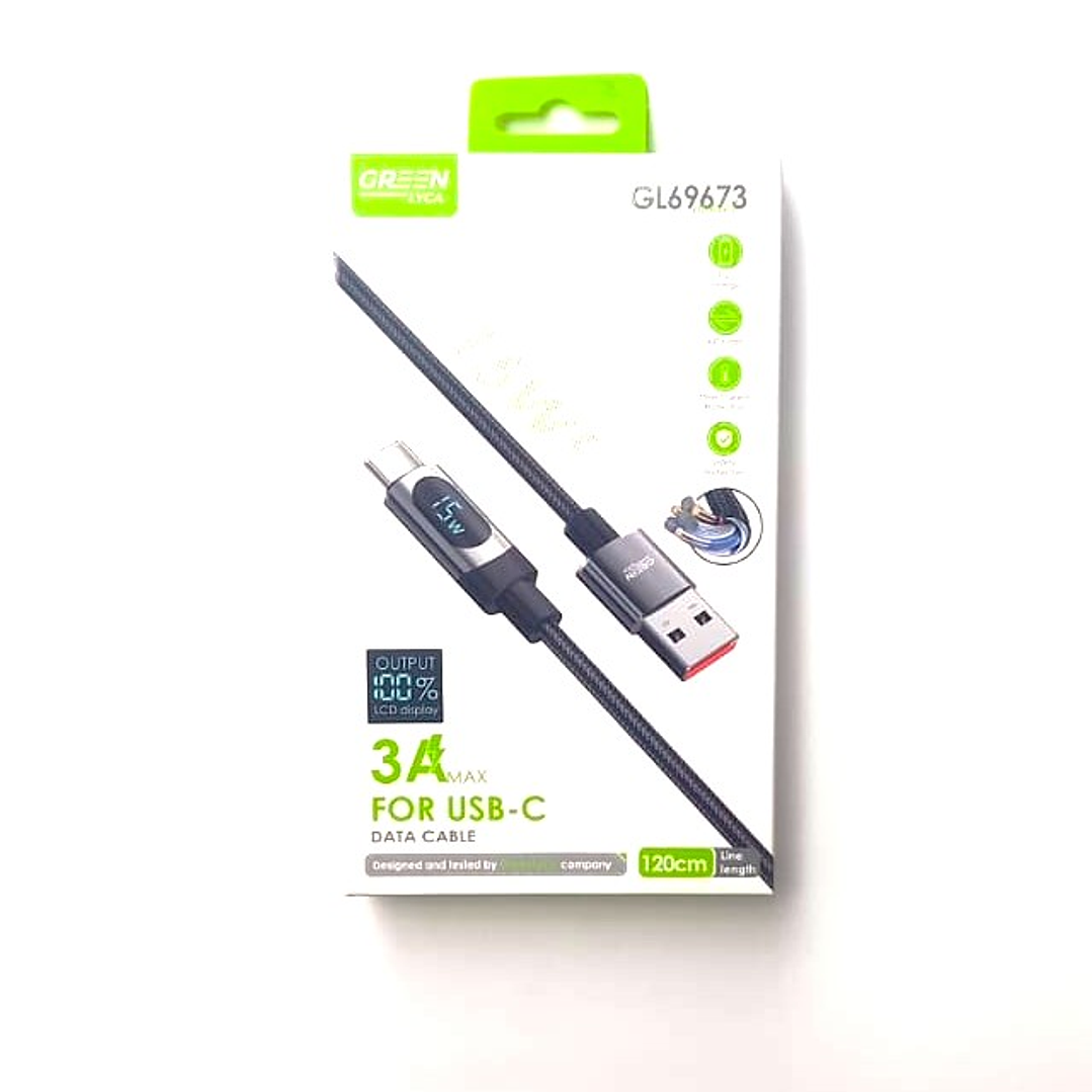 Cable USB-C GREEN LYCA GL69673 | 3A + Pantalla LCD + Carga Rápida 2
